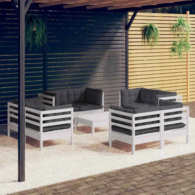 vidaXL 9-delige Loungeset met antracietkleurige kussens grenenhout, foto 2