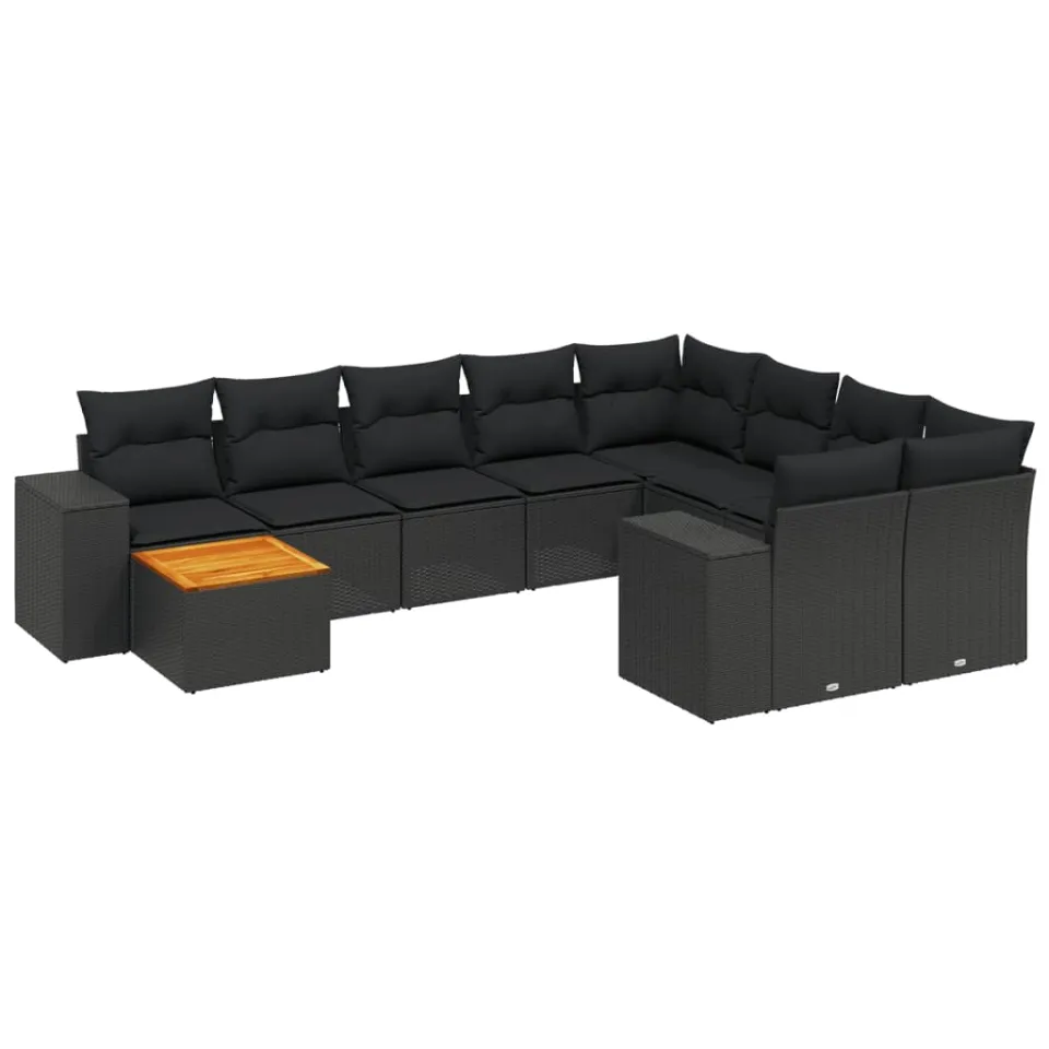 vidaXL 10-delige Loungeset met kussens poly rattan zwart, foto 3