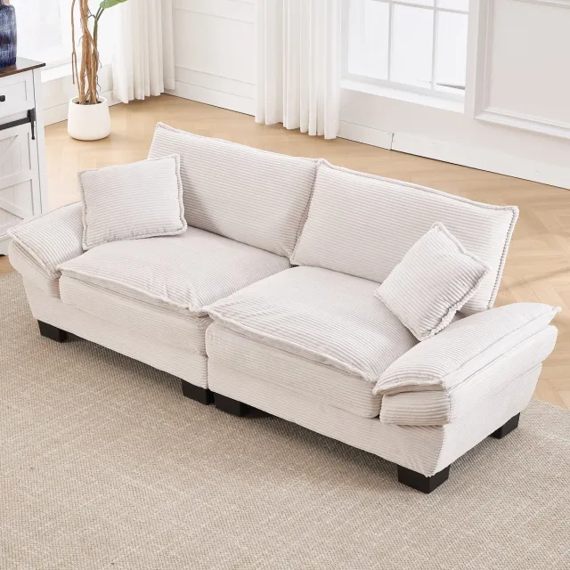 MODENUIT 2-Zitsbank 224 cm - Ultradiepe Zitting met Kussens en Gewatteerde Armleuningen - Woonkamer - Fluweel Beige