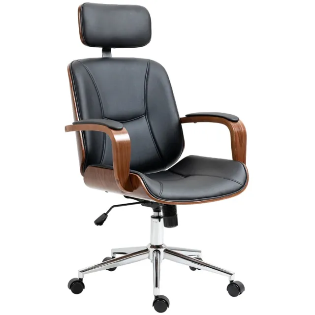 ZYLARO Ergonomische Bureaustoel met Hoge Rugleuning & Afneembare Hoofdsteun - Kantelbare Rugleuning - in Hoogte Verstelbaar - Kantoorstoel - Directiestoel - Gamestoel - Volwassenen Stoel - Computerstoel - Zwart Zwart + Walnoot