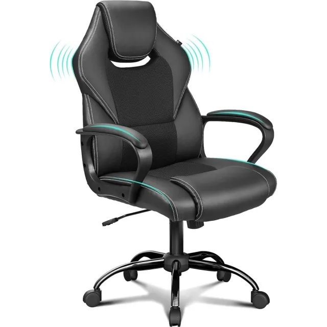 Meisterhome Ergonomische bureaustoel - Metalen Onderstel - met wieltjes- Gamestoel – Draaistoel – Wipfunctie – Hoogteverstelling - Gevoerde armleuningen - Executive stoel - Zwart