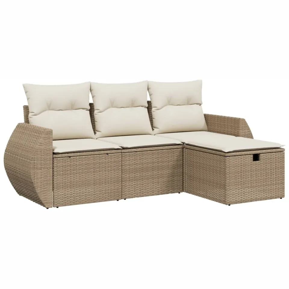 vidaXL 4-delige Loungeset met kussens poly rattan beige, foto 3