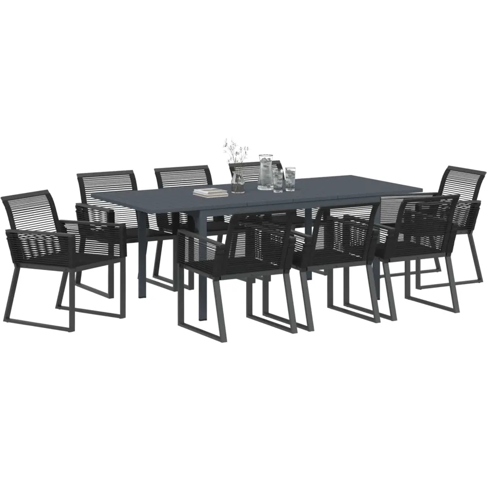 vidaXL Tuin eettafelset 9 st Zwart poly rattan