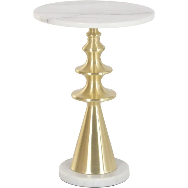 Atmosphera Bijzettafel / salontafel Elegance - goud - metaal / marmer - rond - D41 x H58 cm - luxe wonen Goudkleurig