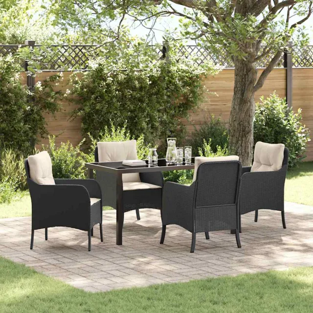 vidaXL Tuin eettafelset 5 st Zwart poly rattan