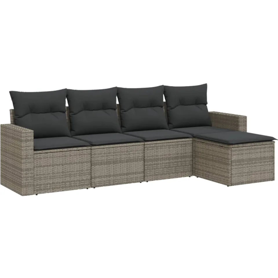 vidaXL 5-delige Loungeset met kussens poly rattan grijs, foto 3