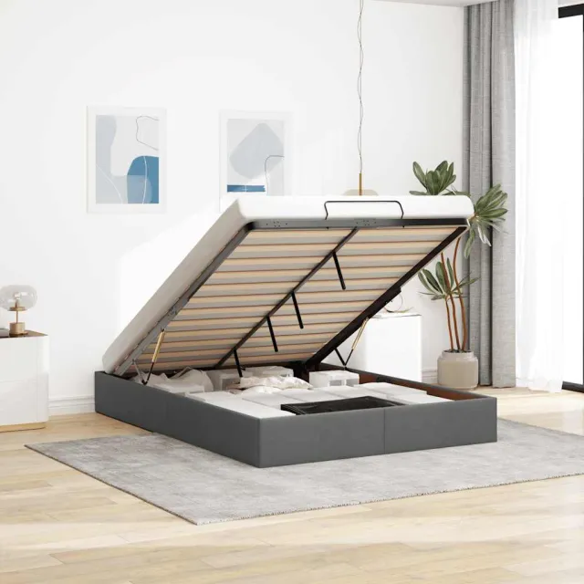 vidaXL Bedframe zonder matras 140x190 cm stof donkergrijs