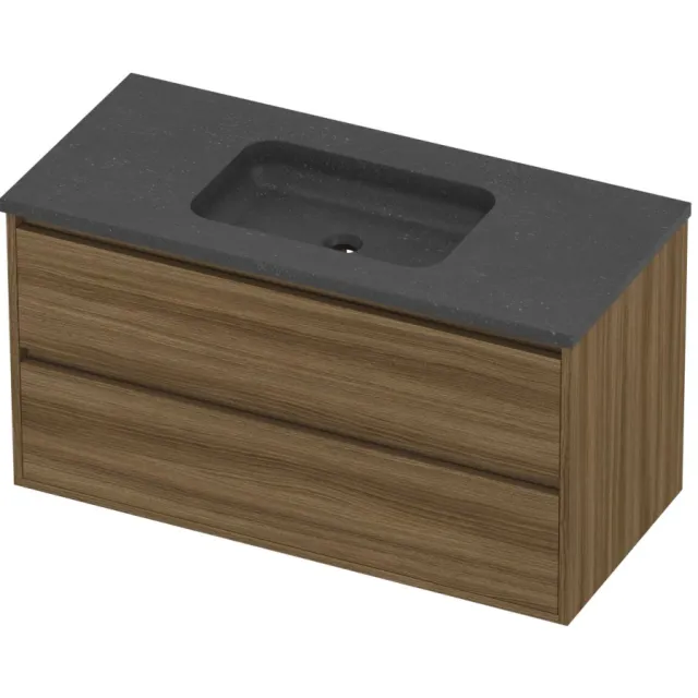 Proline Rollo Badmeubelset Hardsteen Elegant Midden 100x46x54 cm Blue Stone Caramel Walnut Houtlook