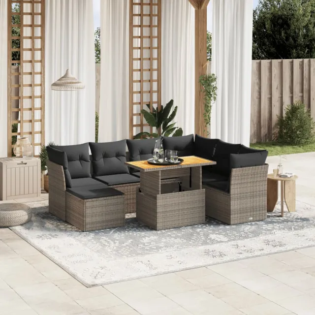 vidaXL 8-delige Loungeset met kussens poly rattan grijs, foto 2