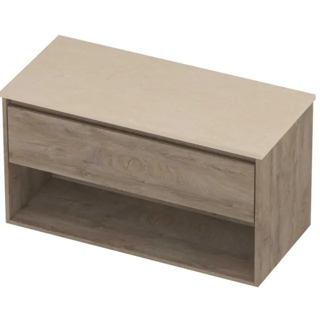 Proline Deck Badmeubelset Hardsteen Met Schap 100x46x55 cm Sand Stone Raw Oak Eiken