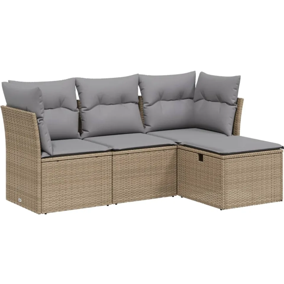 vidaXL 4-delige Loungeset met kussens poly rattan gemengd beige, foto 3