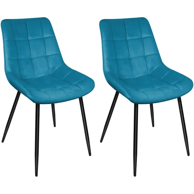 PIPIPOXER Eetkamerstoel - Set van 2 -Industrieel-Gestoffeerde Stoelen -Fluwelen - Metalen Poten-Draagvermogen 120 kg-blauw