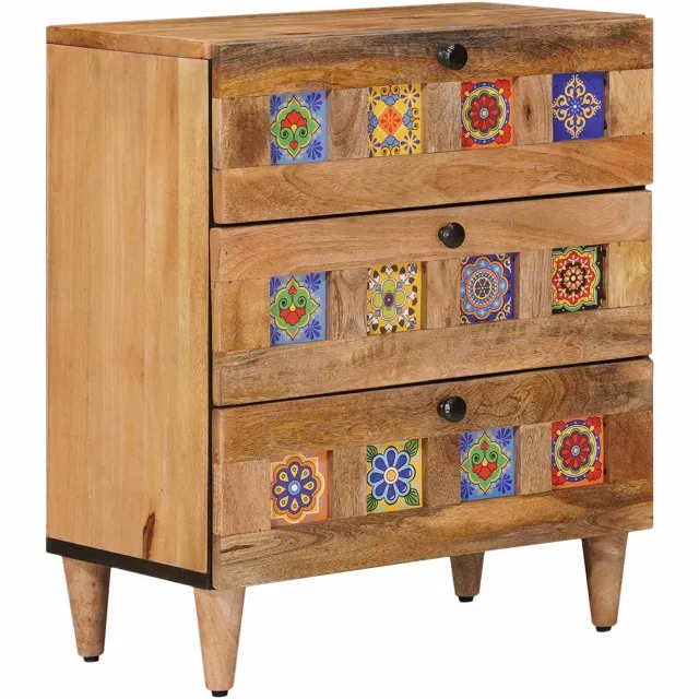 vidaXL Nachtkastje met lade Naturel 50 x 33 x 62 cm Massief Mango Hout Bruin