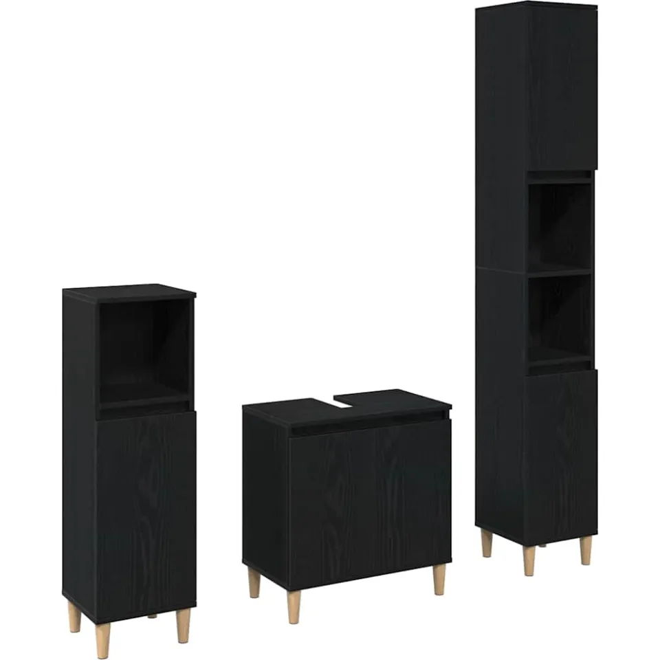 vidaXL Badkamermeubelset 3 st Zwart Eiken 30 x 30 x 180 cm
