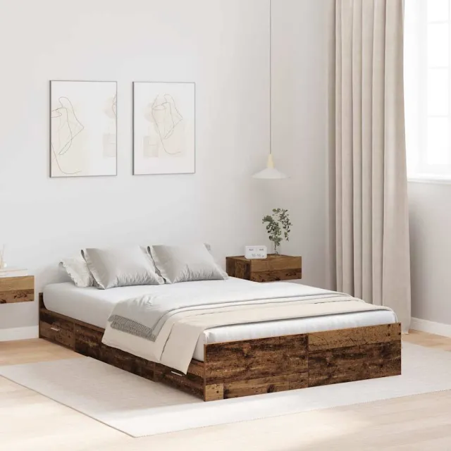 vidaXL Opbergbedframe met lade Oud Hout 120 x 190 cm Bewerkt hout Bruin