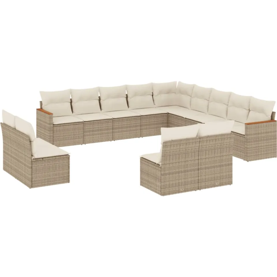 vidaXL 13-delige Loungeset met kussens poly rattan beige, foto 3