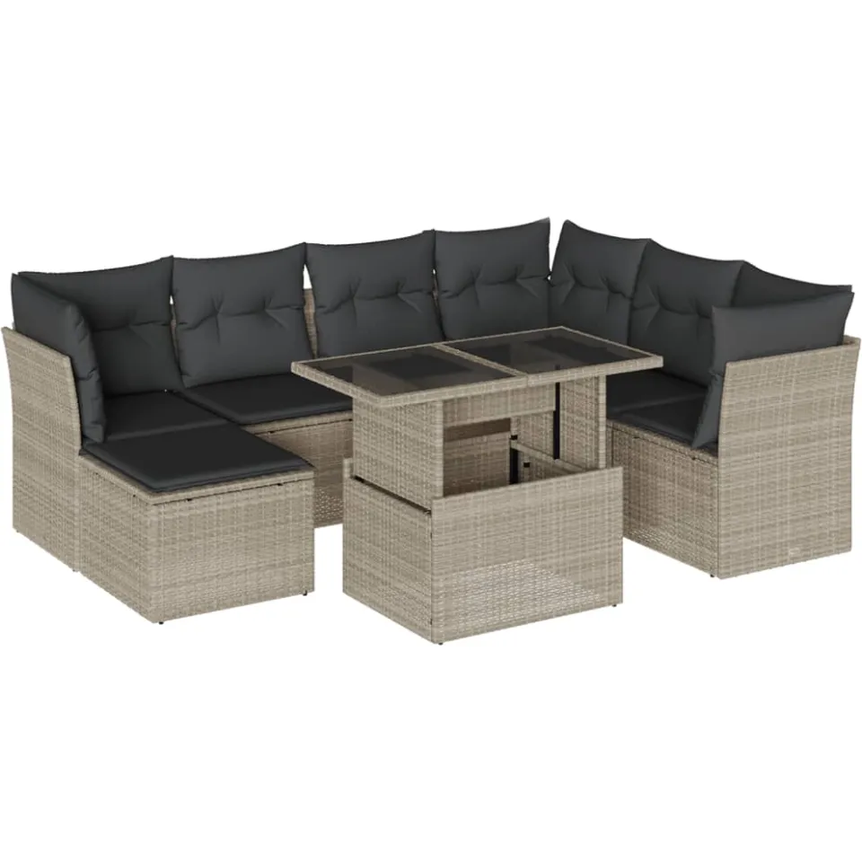 vidaXL 8-delige Loungeset met kussens poly rattan lichtgrijs grijs, foto 3