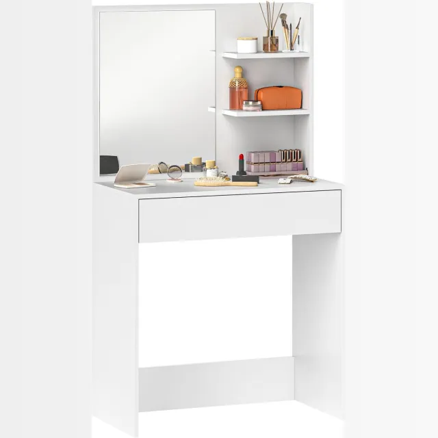 ITRONIQ Kaptafel Met Spiegel en Lades - Make - Up Tafel Met Opbergruimte - Kaptafel Voor Slaapkamer - 75x40x137 CM - WIT