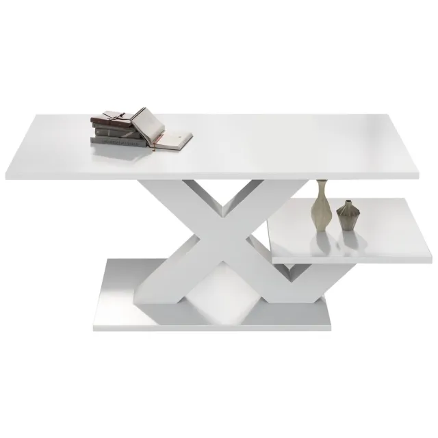 MUVANO Salontafel - Witte Hoogglans Salontafel - Moderne Rechthoekige Salontafel - Salontafel Met Dubbel Tafelblad - 100x48x45 cm - Opbergen - Woonkamer Wit