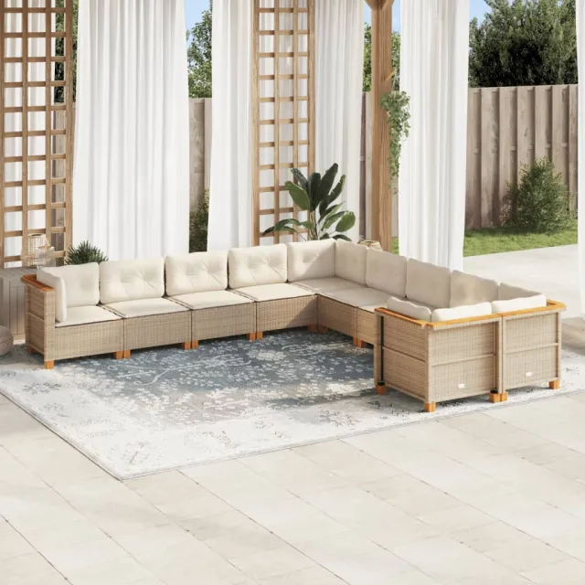 vidaXL 10-delige Loungeset met kussens poly rattan beige, foto 2