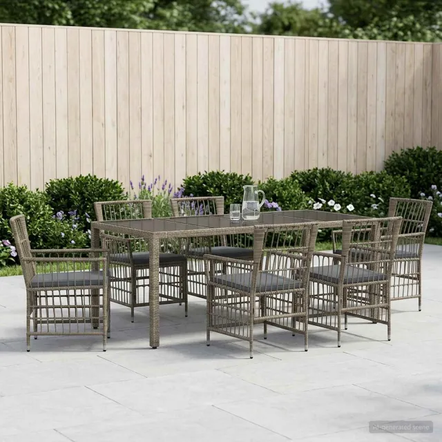 vidaXL Buiten eettafelset 7 st Grijs poly rattan, foto 2