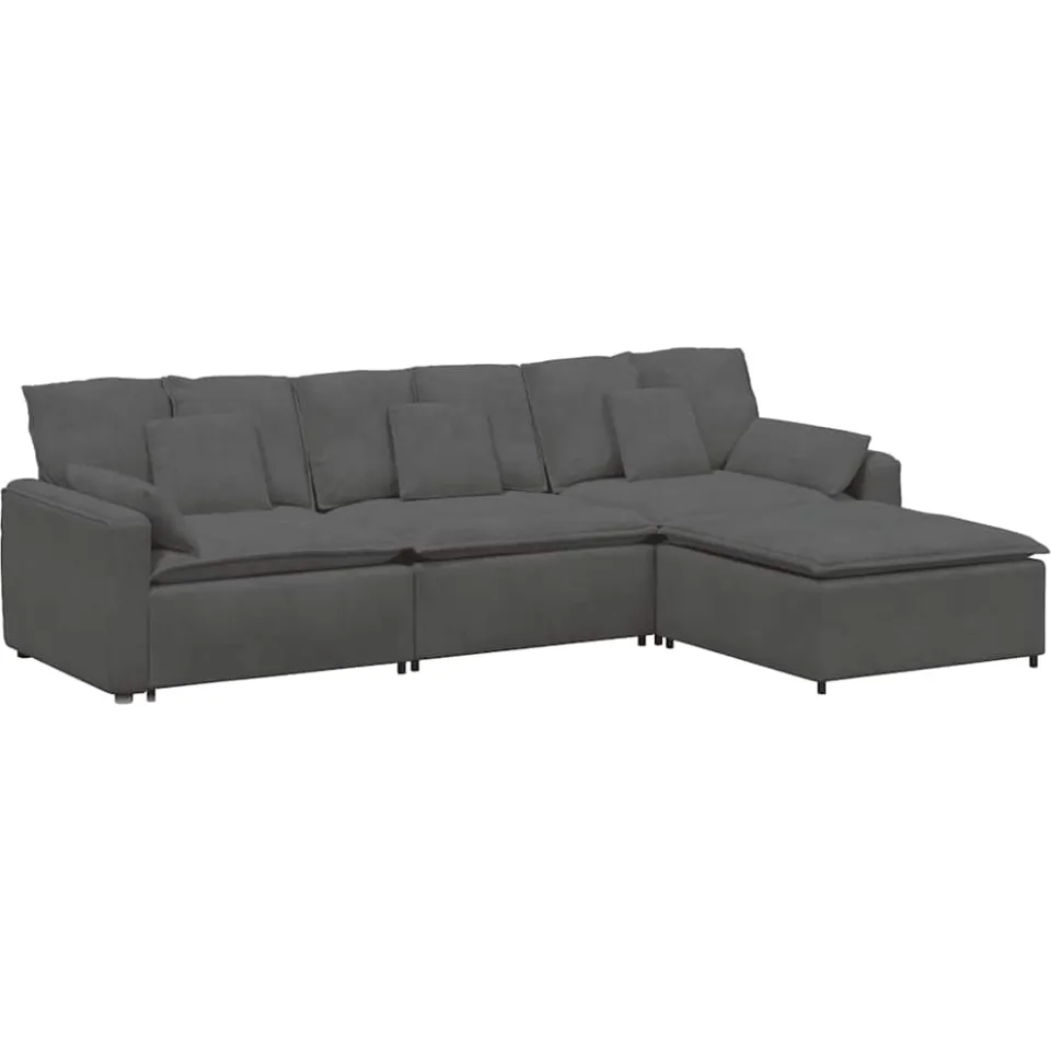 vidaXL Modulaire bank met voetenbank en kussens donkergrijs grijs, foto 3