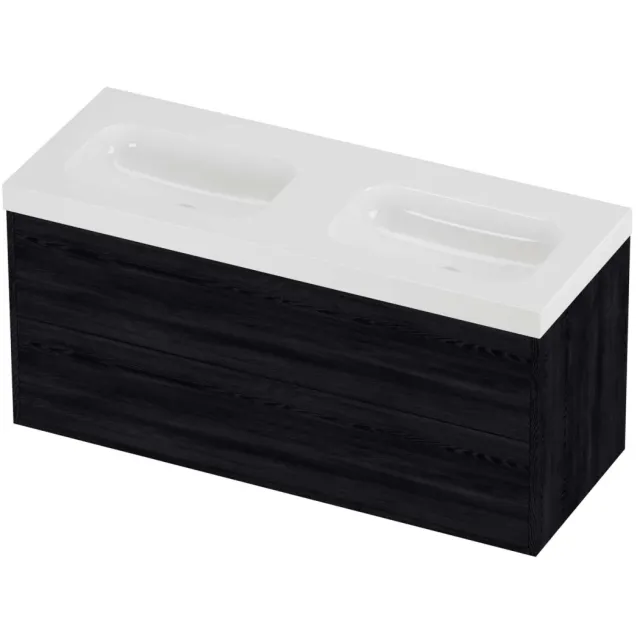 Proline Haga Badmeubelset Polystone Mezza Symmetrisch 120x46x58 cm Glans Wit Black Oak