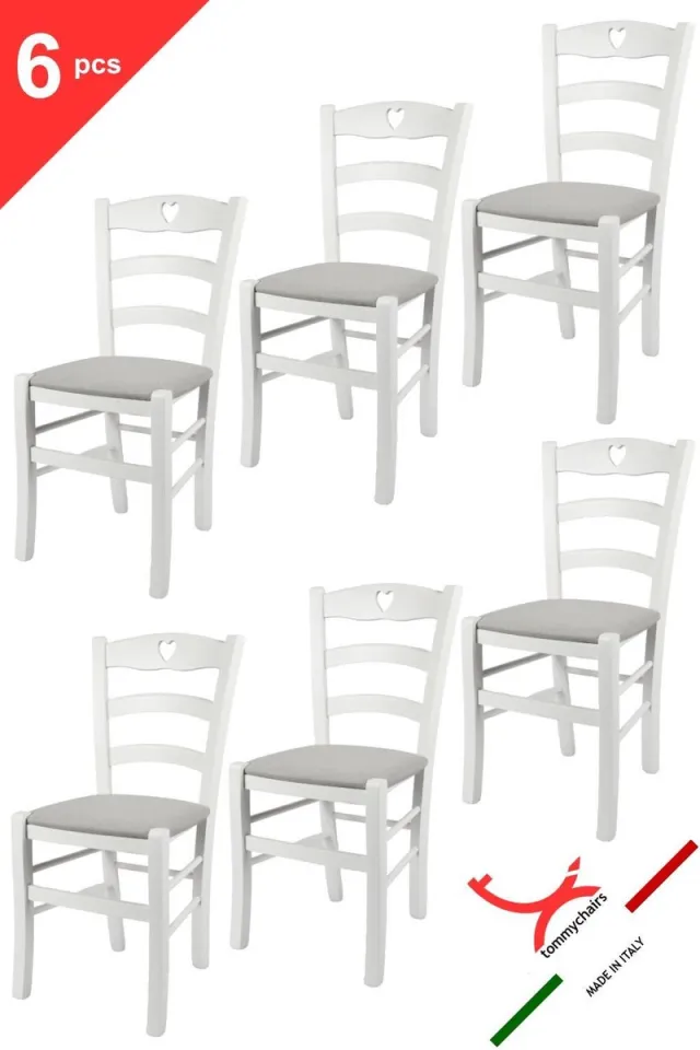 t m c s Tommychairs Cuore - Eetkamerstoelen - Set van 6 - Wit - Rotan & Hout