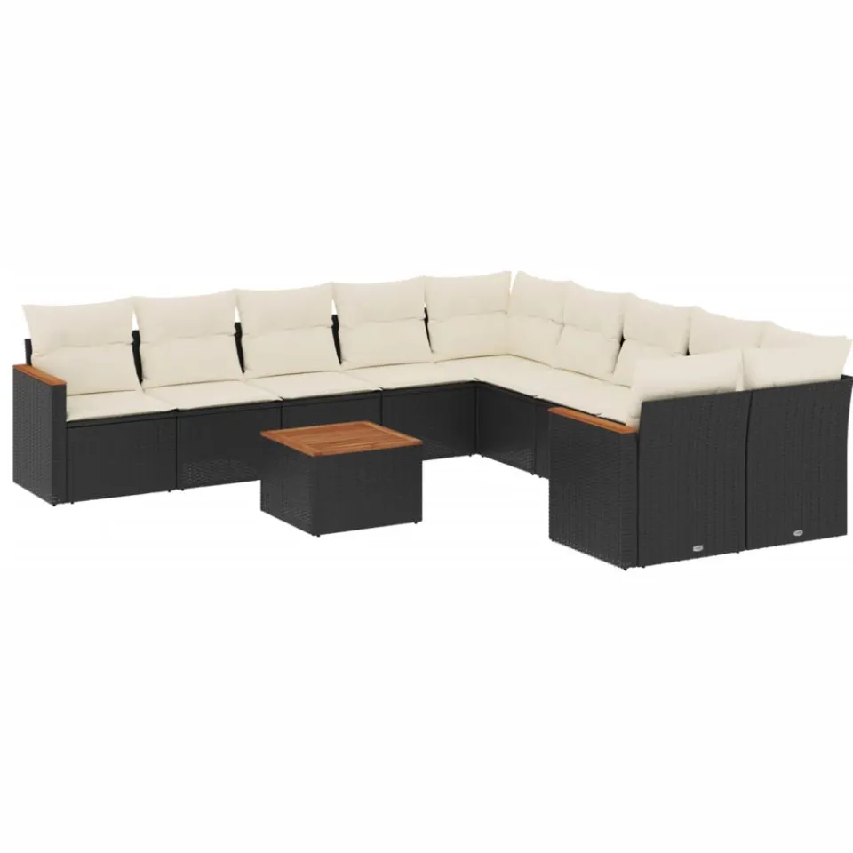 vidaXL Patio Sofa Set 10-zits Zwart en Crème