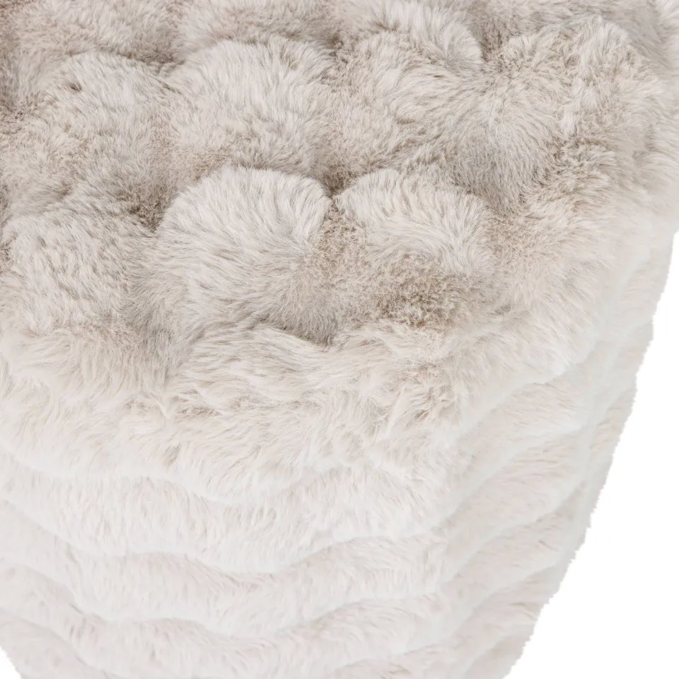WOOOD Olven Poef Hoog - Fluffy Stof - Naturel - 46x46x46, foto 4