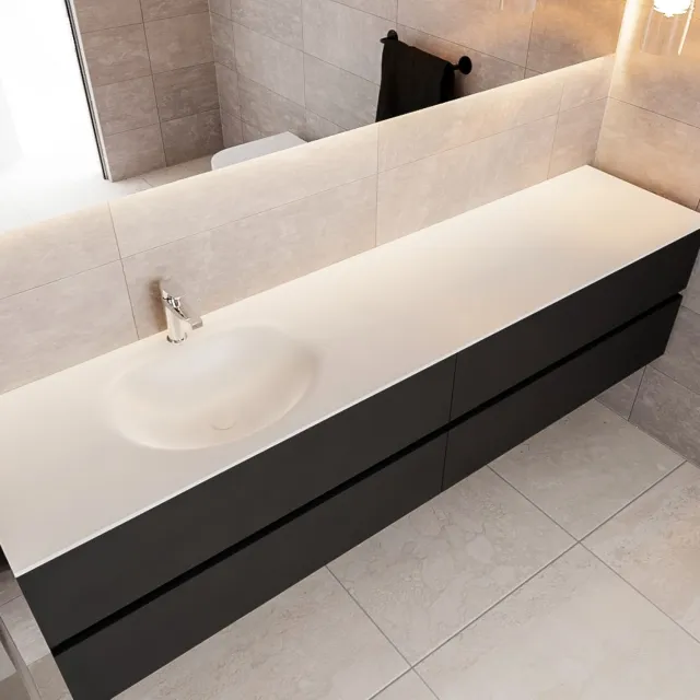 Boss & Wessing Badkamermeubel Solid Surface BWS Stockholm 200x45 cm Mat Zwart Urban Links (1 kraangat, 4 lades)
