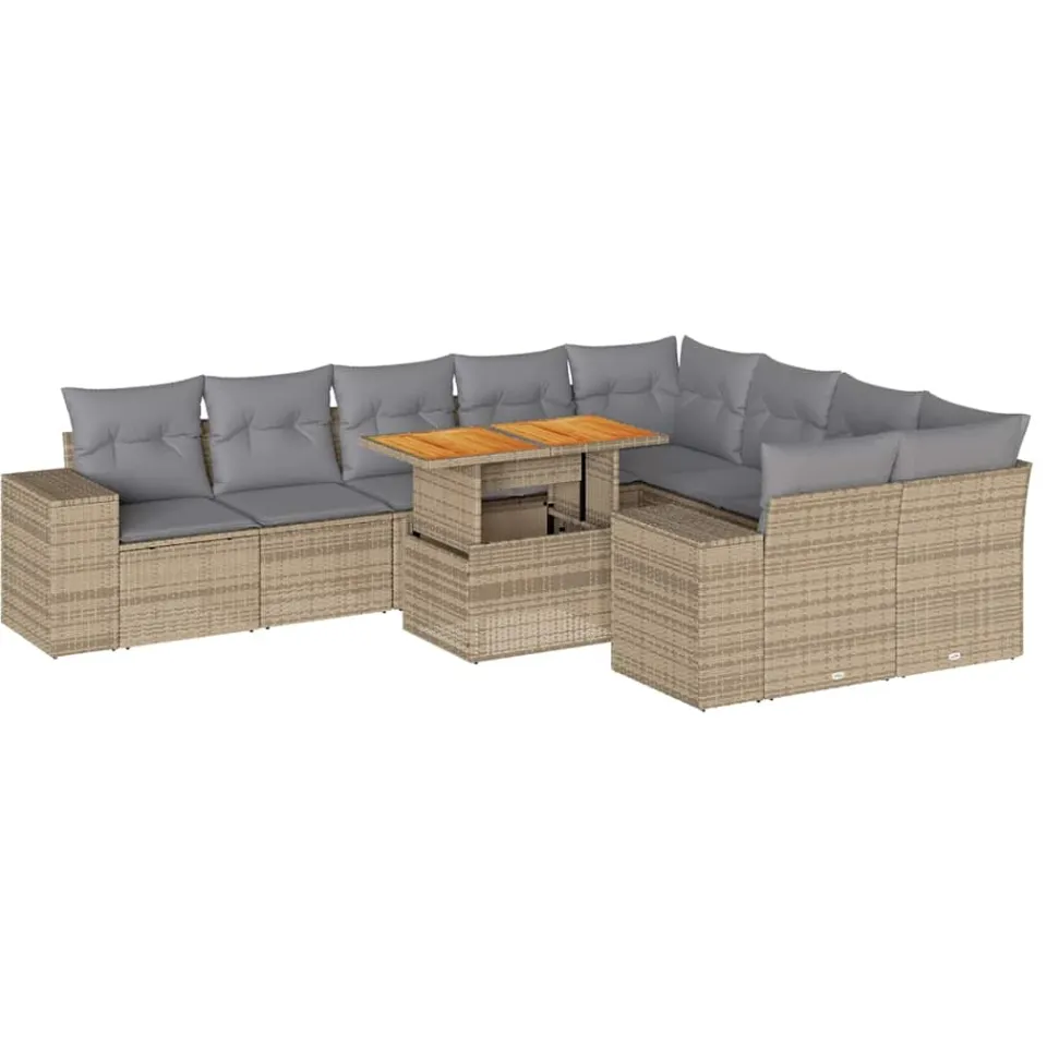 vidaXL 10-delige Loungeset met kussens poly rattan acacia beige, foto 3