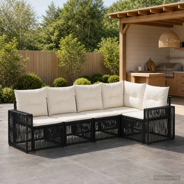 vidaXL Tuinbankenset 5 st 5-zits Zwart en Cream Wit poly rattan, foto 2