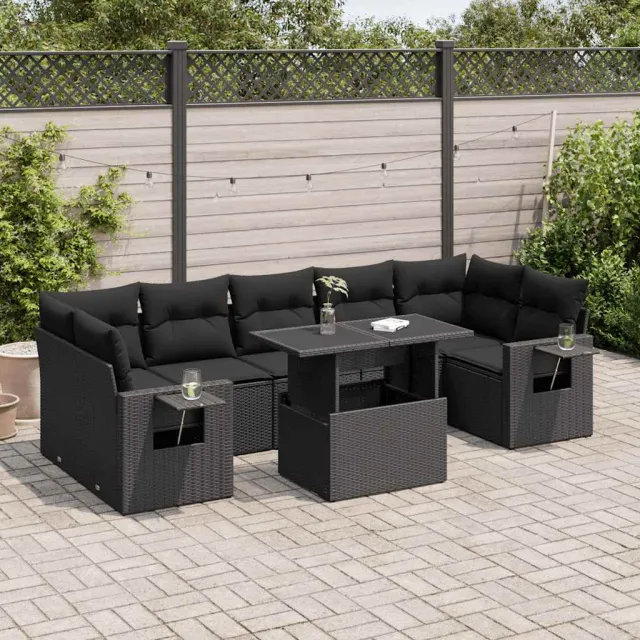 vidaXL 8-delige Loungeset met kussens poly rattan zwart, foto 2