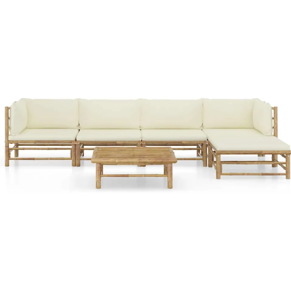 vidaXL 6-delige Loungeset met crèmewitte kussens bamboe, foto 2