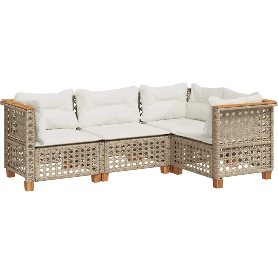 vidaXL 4-delige Loungeset met kussens poly rattan beige