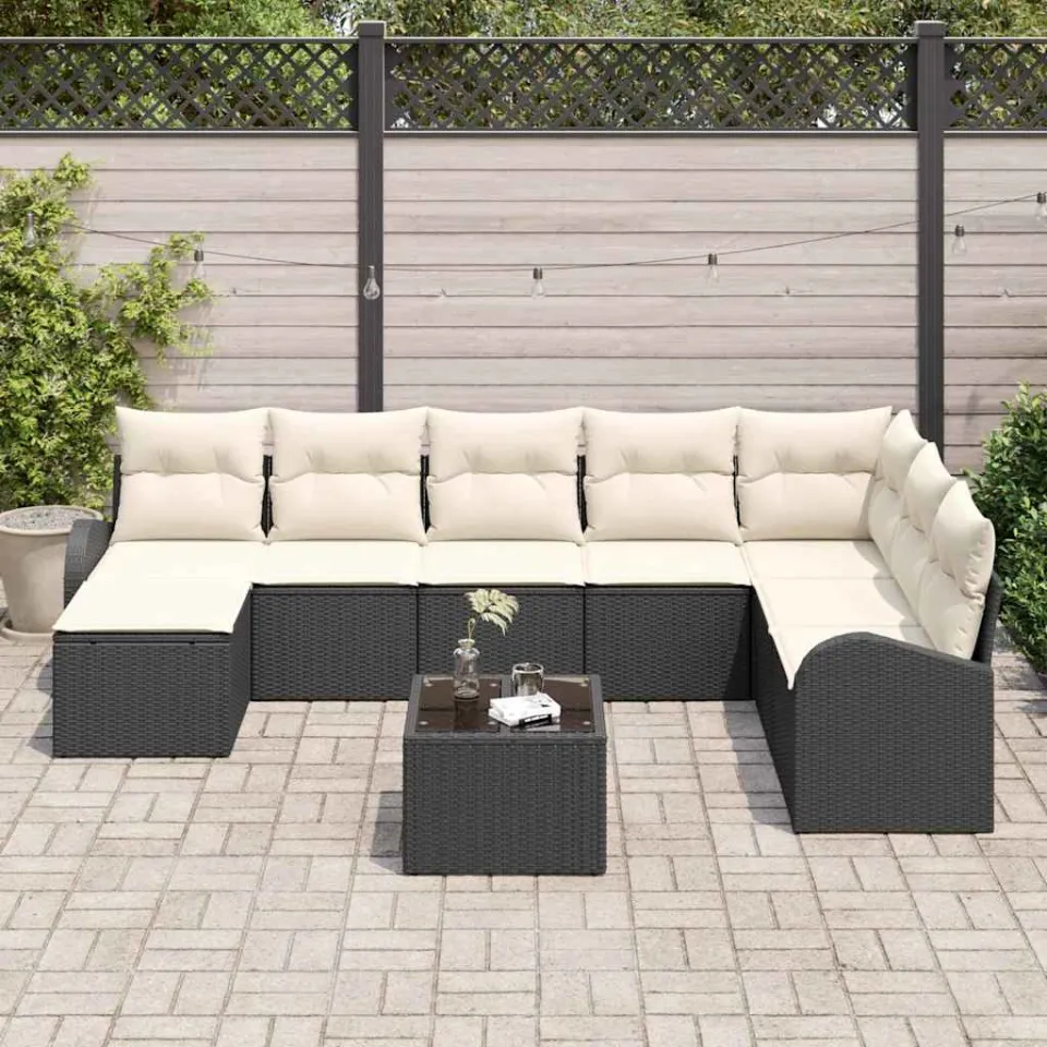 vidaXL Bankstel 9 st Zwart en Wit poly rattan