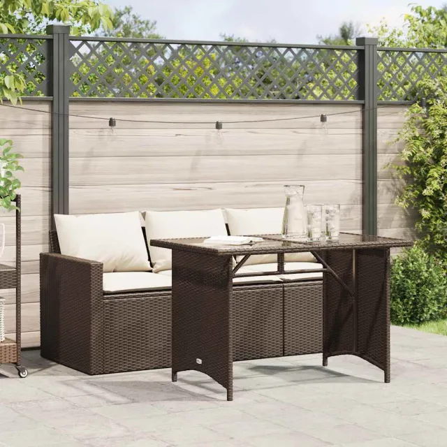vidaXL 2-delige Tuinset met kussens poly rattan bruin