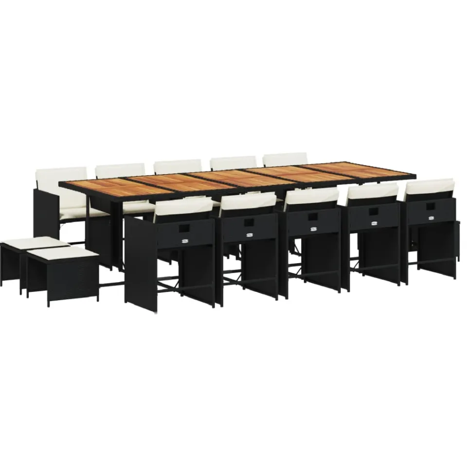 vidaXL 15-delige Tuinset met kussens poly rattan zwart