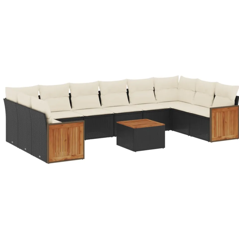 vidaXL 11-delige Loungeset met kussens poly rattan zwart