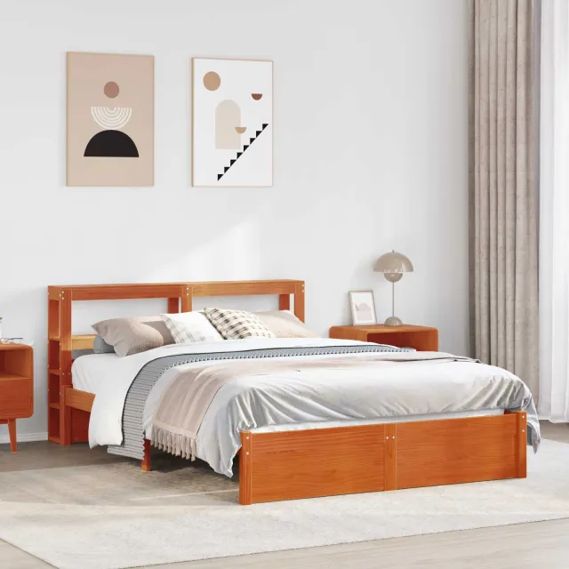 vidaXL Bedframe met plank Wasbruin 140 x 200 cm Massief Vurenhout