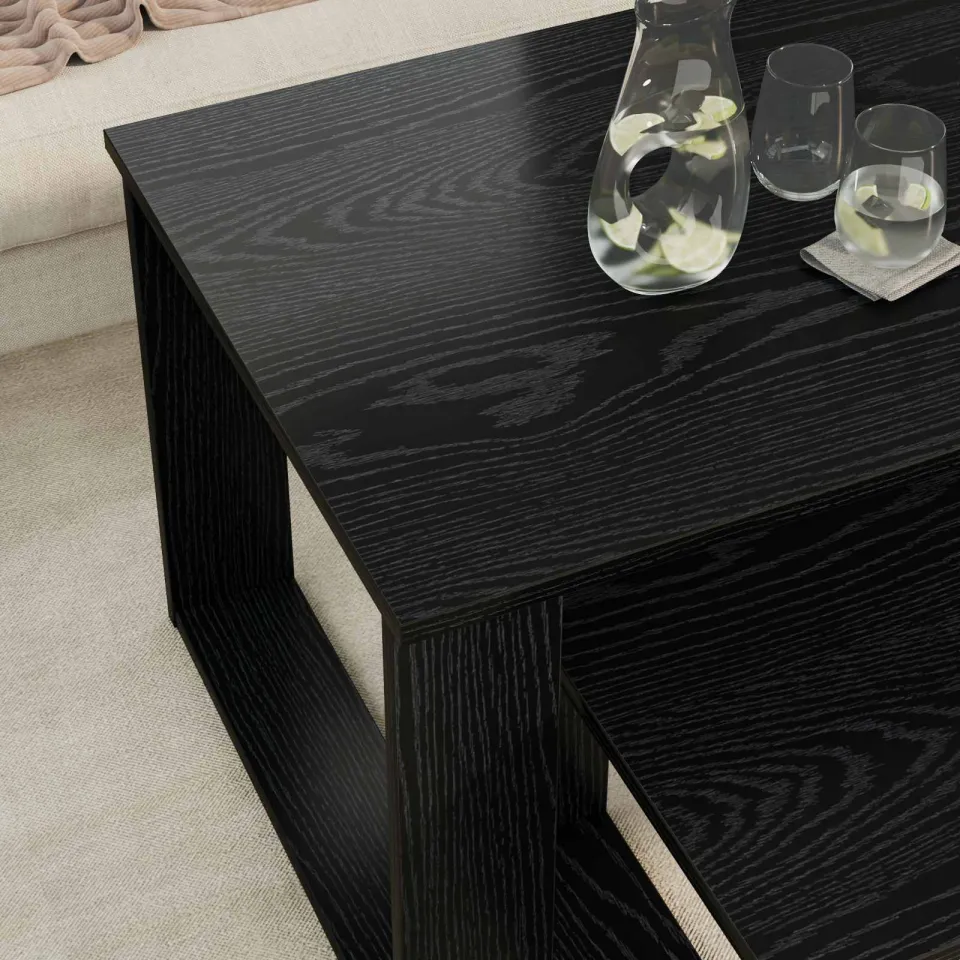 vidaXL Koffietafel Set 2 st Zwart Eiken 100 x 50 x 42 cm Bewerkt hout, foto 4
