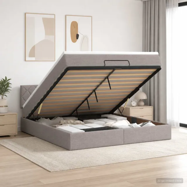 vidaXL Ottoman bed met matras met hoofdeinde Taupe 180 x 200 cm Stof