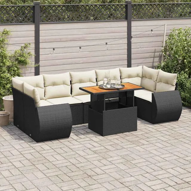 vidaXL 8-delige Loungeset met kussens poly rattan zwart, foto 2