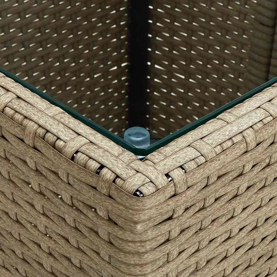 vidaXL Salontafel 41,5x41,5x44 cm poly rattan en gehard glas beige, foto 4