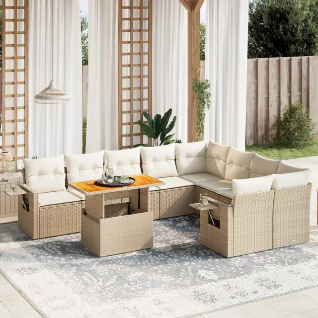 vidaXL 10-delige Loungeset met kussens poly rattan beige, foto 2