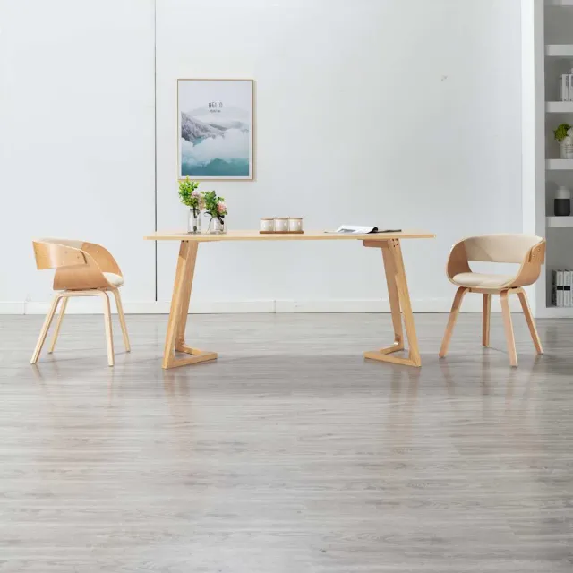 vidaXL Eetkamerstoelen 2 st gebogen hout en kunstleer crèmekleurig