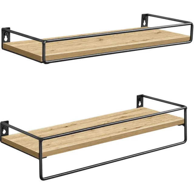 LEOBERT LWS441B88 Wandplanken met Stang - Set van 2 - Artisan Eikenlook en Zwart