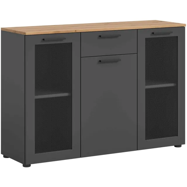 Furnilux Niklas ladekast basaltgrijs NB Artisan eiken NB glas - 38x120x84cm glas, eiken