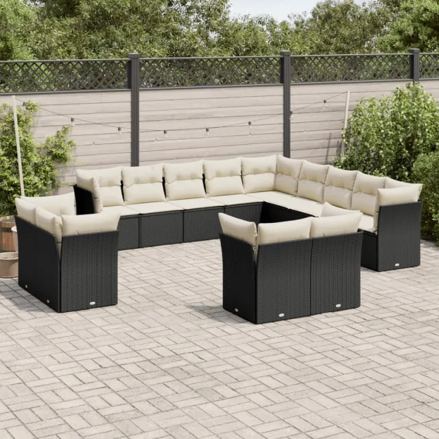 vidaXL 13-delige Loungeset met kussens poly rattan zwart, foto 2